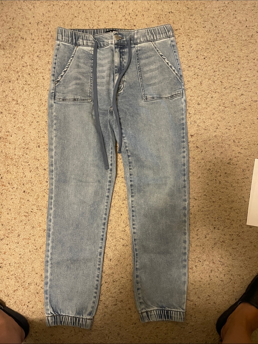 Light Wash Denim Jogger Pants - Front Patch Pockets - Picture 1 of 3